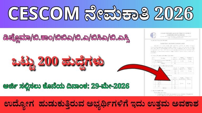 ಚಾಮುಂಡೇಶ್ವರಿ ವಿದ್ಯುತ್ ಸರಬರಾಜು ನಿಗಮ (CESCOM) ನೇಮಕಾತಿ 2026