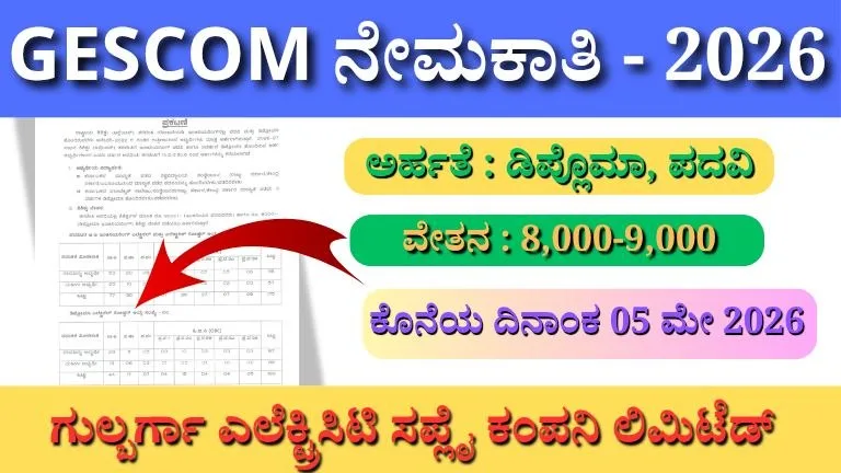GESCOM Recruitment 2026 : ಕಲಬುರಗಿಯಲ್ಲಿ 275 ಗ್ರಾಜುಯೇಟ್ ಮತ್ತು ಡಿಪ್ಲೊಮಾ ಅಪ್ರೆಂಟಿಸ್ ಹುದ್ದೆಗಳು